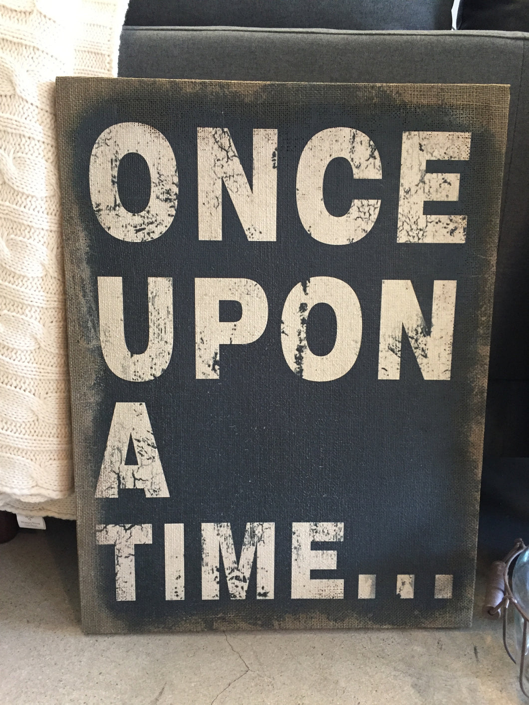 'Once Upon A Time' painted hessian canvas